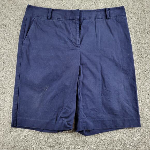Talbots Womens Shorts 12 Navy Blue 11" Inseam Flat Front Chino Bermuda Casual - Picture 1 of 13